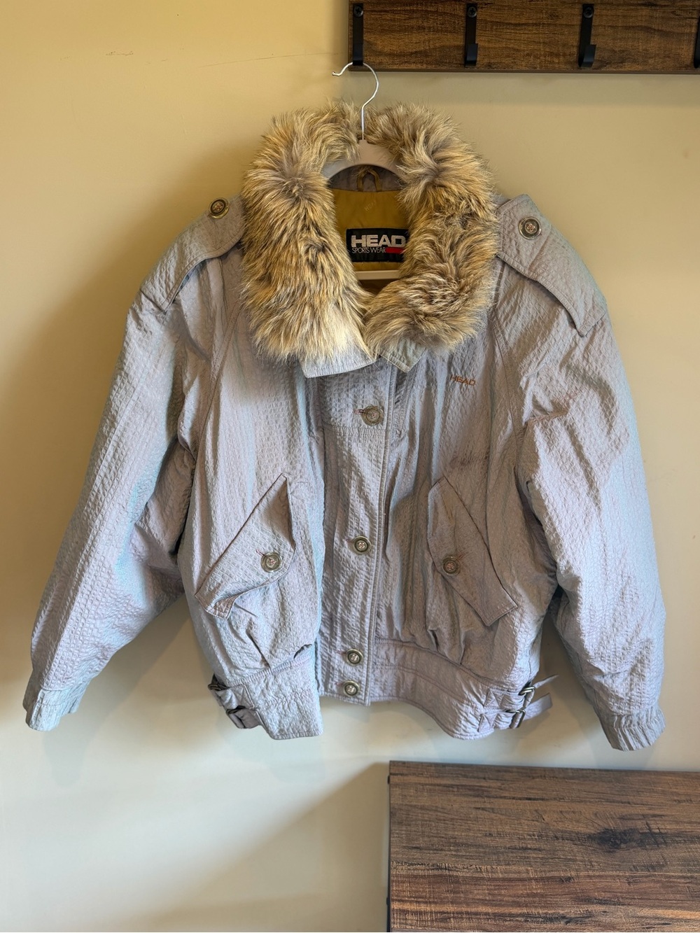 Vintage 80s HEAD Ski Jacket Coyote Fur Collar Iridescent Purple Gray